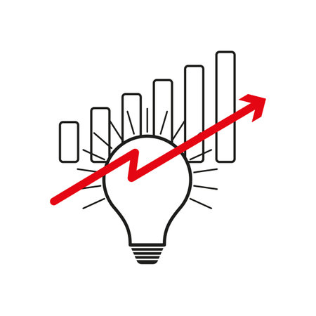 Business growth idea. Light bulb with graph. Red upward arrow. Vector illustration. EPS 10.のイラスト素材