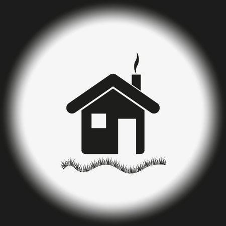 House icon vector. Grass and smoke. Black and white design. Gradient background. EPS 10.のイラスト素材