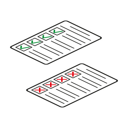 Checklist icons. Approved and rejected marks. Isometric perspective. Vector illustration. EPS 10.のイラスト素材