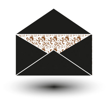 Ornate envelope icon. Black exterior. Decorative interior pattern. Vector illustration.のイラスト素材