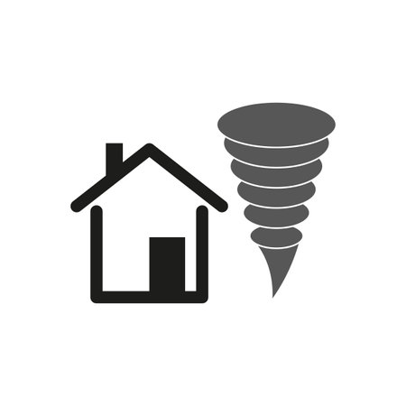 House and tornado icon. Natural disaster symbol. Black and grey vector. Simple design.のイラスト素材