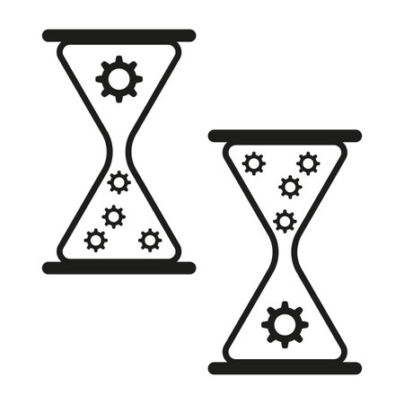 Hourglass with gears icons. Vector time management symbols. Productivity tools concept.のイラスト素材
