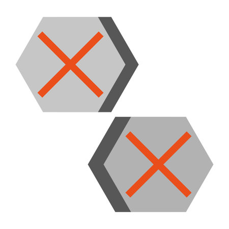Hexagon X icon set. Orange cross symbols. Gray background. Vector illustration.