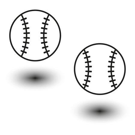 Baseball icons collection. Black outlines with shadows. Classic sports symbol. Vector illustration.のイラスト素材
