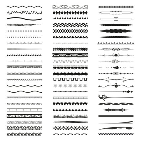 Decorative border set. Various styles. Black and white vector. Simple design.のイラスト素材