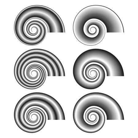 Spiral gradient set. Black and white. Abstract shapes. Vector illustration.のイラスト素材