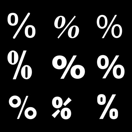 Percentage symbol set. White icons on black. Vector financial design. Simple bold style.のイラスト素材