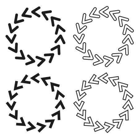 Arrow Circle Frame Set. Geometric Circular Borders with Arrow Motifs in Black and White.のイラスト素材