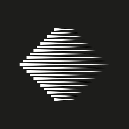 Abstract geometric shape. White lines on black. Modern vector design. Minimalist optical illusion.のイラスト素材