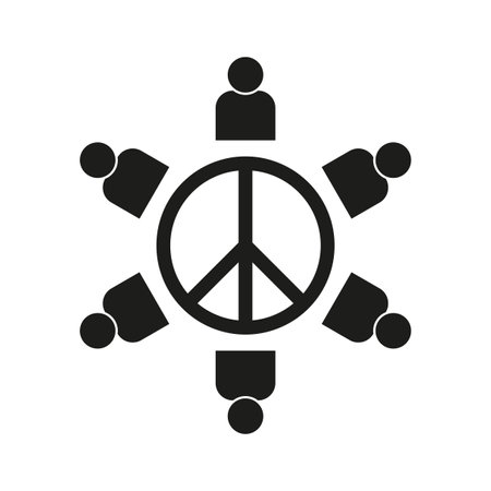 Peace meeting icon. People around table. Simple vector symbol. Black and white.のイラスト素材