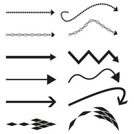 Arrow designs set. Black and white. Various vector styles. Direction symbols.のイラスト素材
