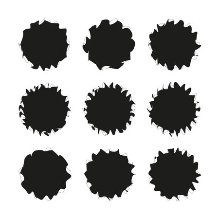 Abstract black shapes. Nine variations. Irregular edges. Vector illustration.のイラスト素材