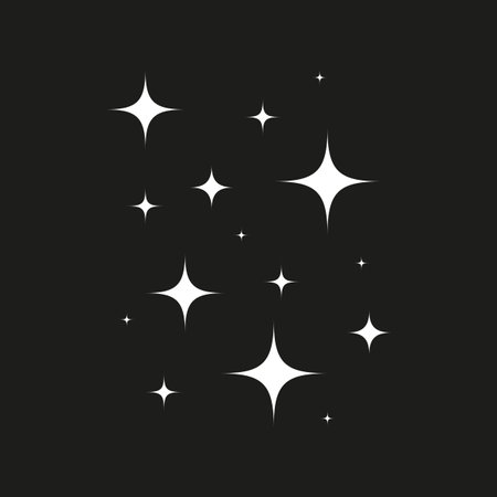 Sparkling stars pattern. White stars black background. Night sky vector.のイラスト素材