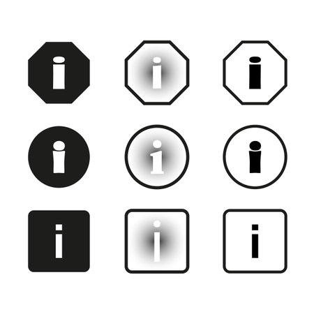 Information icon set. Various shapes vector. Black and white. Clear info symbols.のイラスト素材
