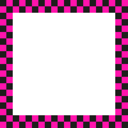Pink checkerboard frame. Black and pink border. Square pattern design. Vector illustration.のイラスト素材