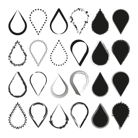 Teardrop shape collection. Various styles. Black and white. Vector illustration.のイラスト素材