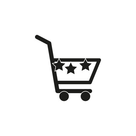 Shopping cart icon. Three stars rating. Customer review. Vector illustration.のイラスト素材