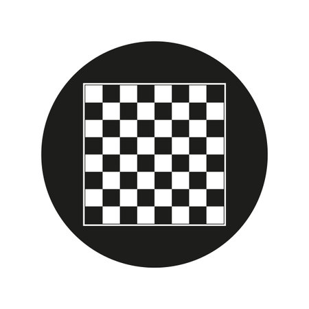 Checkered board icon. Black circle frame. Vector game symbol. Simple chess design.のイラスト素材