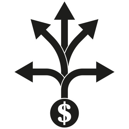 Arrow direction icon. Dollar symbol detail. Financial path vector. Black white graphic.のイラスト素材