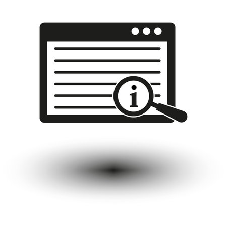 Information search icon. Black window. Magnifying glass. Vector illustration.のイラスト素材
