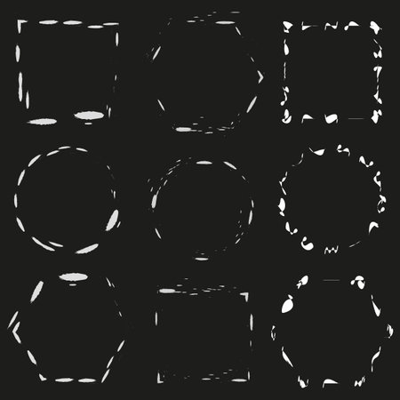 Abstract frame set. Hand drawn shapes. Black background. Unique vector borders.のイラスト素材