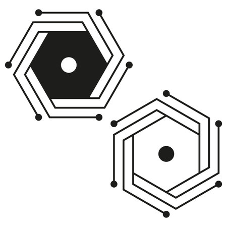 Abstract Hexagonal Circuit. Geometric Tech Symbol. Futuristic Vector Design. Modern Digital Art.のイラスト素材