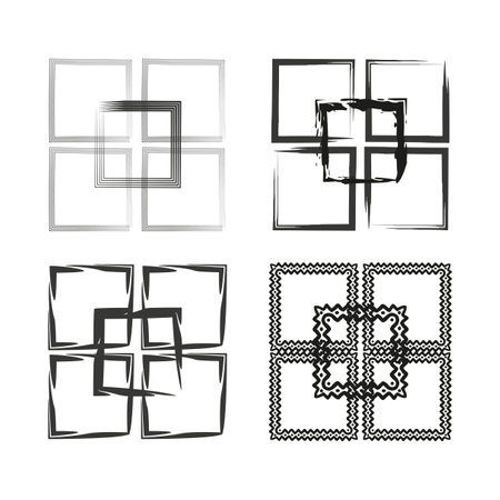 Abstract square vector set. Geometric patterns with rough and smooth edges. Black and white decorative designs.のイラスト素材