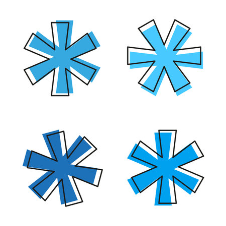 Blue asterisk icons. Abstract geometric shapes. Multiple shades. Vector illustration.のイラスト素材