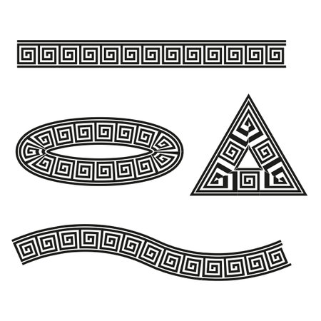 Greek key patterns. Black and white. Various shapes. Vector illustration.のイラスト素材