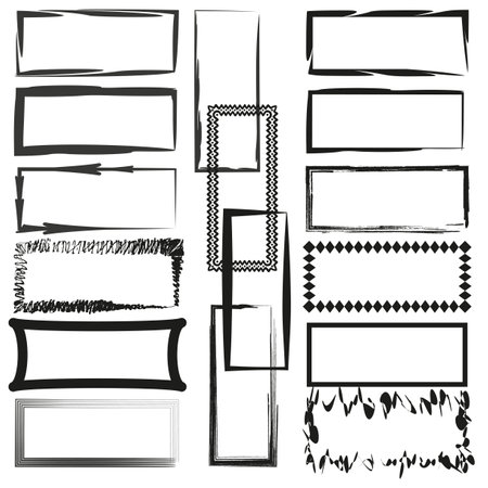 Grunge frame collection. Vector rectangles. Hand-drawn borders. Creative design elements.のイラスト素材