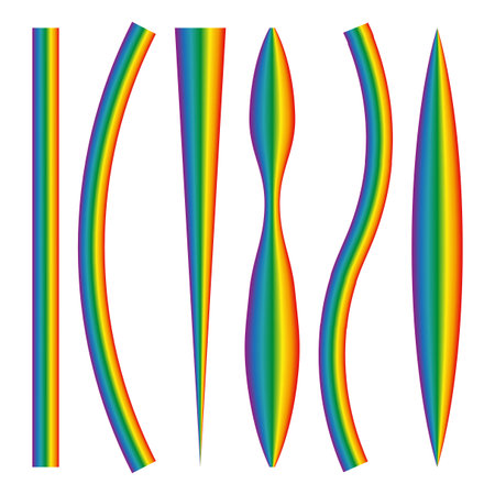 Rainbow gradient shapes. Abstract colorful forms. Curved and pointed lines. Vector illustration.のイラスト素材