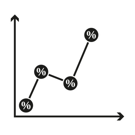 Percentage graph icon. Line chart with percentage symbols. Black and white. Vector illustration.のイラスト素材
