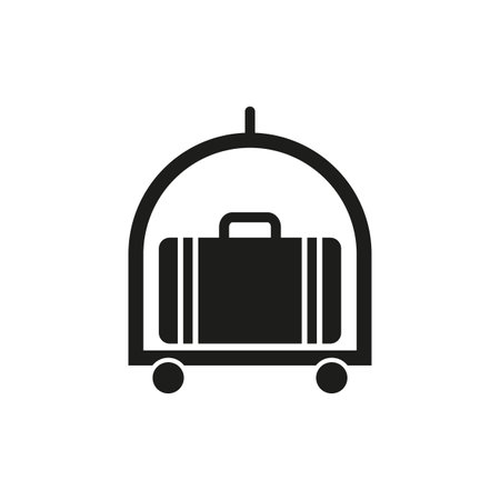 Luggage cart icon. Black silhouette design. Minimalist travel symbol. White background.のイラスト素材