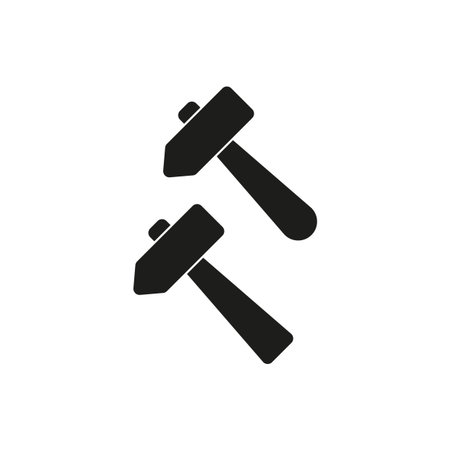 Crossed hammers icon. Simple black silhouette. Construction and tools symbol. Vector illustration.のイラスト素材
