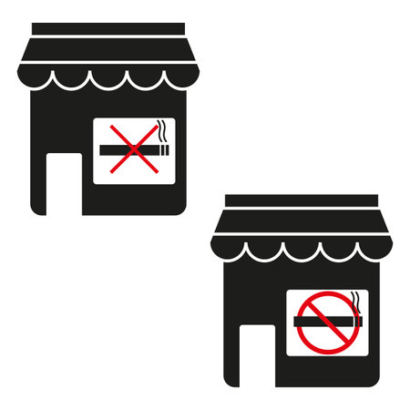 No smoking signs. Storefront icons. Red prohibition symbols. Vector illustration.のイラスト素材