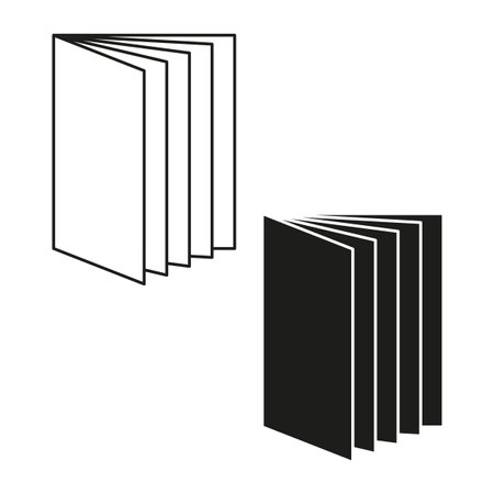 Open book icons. Two black and white designs. Minimalist outline and solid styles. Vector illustration.のイラスト素材
