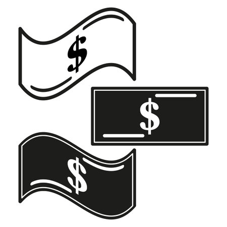 Dollar bill icons. Black and white design. Vector currency symbols. Financial illustration.のイラスト素材