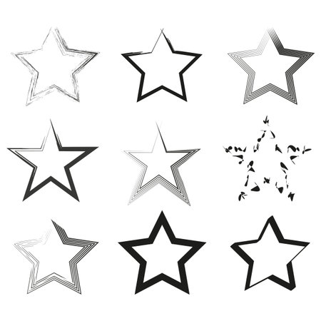 Star frame icons. Decorative vector borders. Black and white. Artistic star designs.のイラスト素材