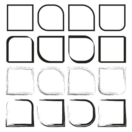 Abstract square frames. Rounded corner variations. Rough textured design. Minimalist vector illustration.のイラスト素材