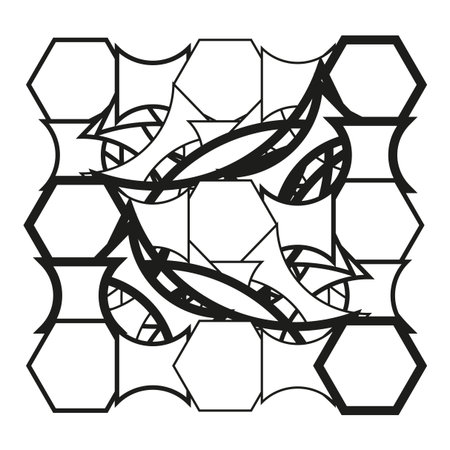 Abstract geometric pattern. Hexagons and curved shapes. Black and white complex design. Modern art concept.のイラスト素材