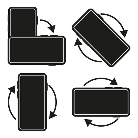 Smartphone rotation icon. Mobile screen in different orientations. Rotating arrow symbols. Vector device illustration.のイラスト素材