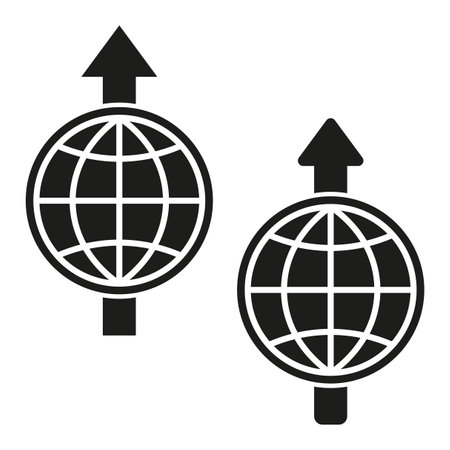 Two globe icons with arrows. Global movement concept. Bold vector design.のイラスト素材
