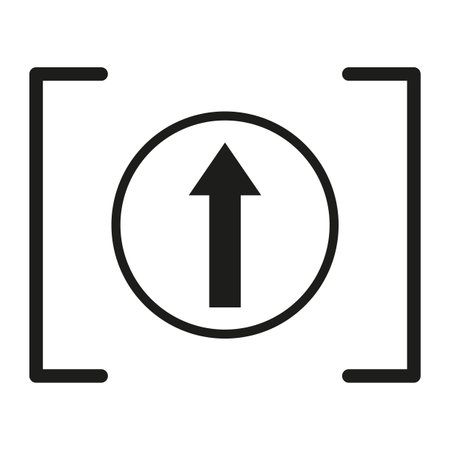 Arrow icon inside circle. Simple upload symbol with minimal frame. Abstract vector graphic. Bold geometric design.のイラスト素材