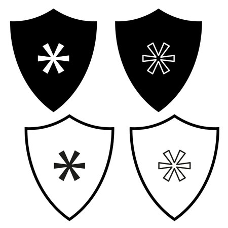 Shield with star icon. Security emblem design. Protective badge graphic. Vector symbol.のイラスト素材