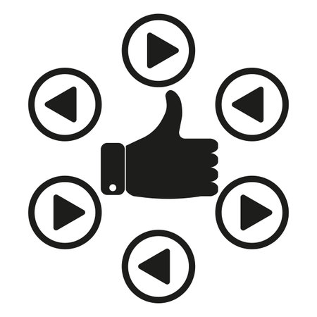 Thumbs up icon. Play button symbols. Media control vector. Social approval concept.のイラスト素材