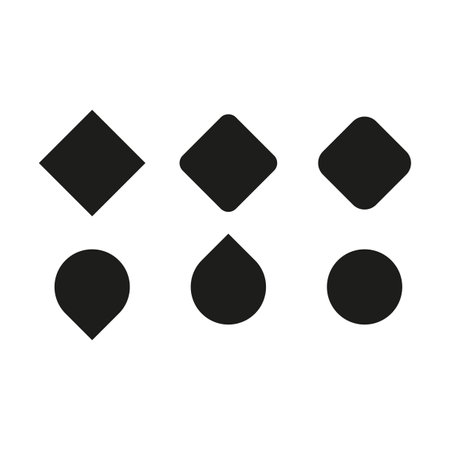 Set of black geometric shapes including diamonds, circles, and teardrops on white background.のイラスト素材