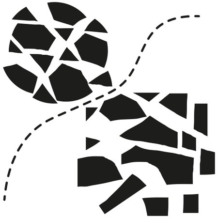 Shattered object icon. Broken pieces scattered. Path connecting fragments. Vector shape.のイラスト素材