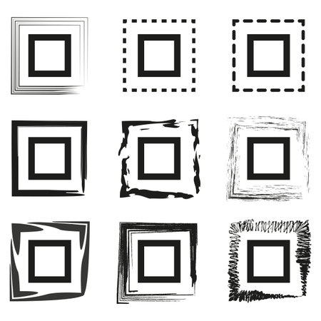 Abstract square frames. Grunge border design. Decorative square outlines. Vector frame elements.のイラスト素材