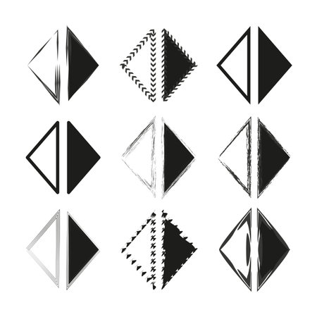 Geometric triangle icons. Abstract shapes variations. Black and white symbols. Modern vector set.のイラスト素材