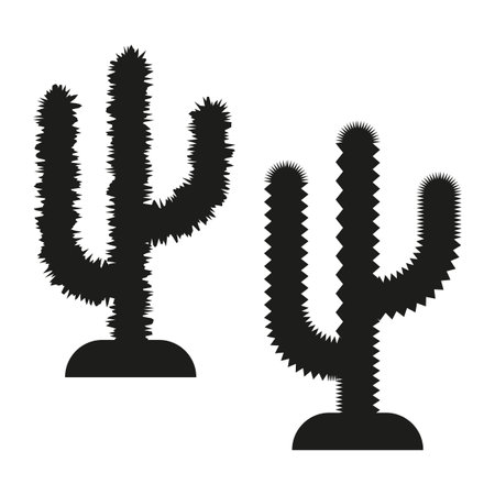 Two abstract cacti. Black silhouette shapes. Spiked and jagged edges. Vector illustration.のイラスト素材